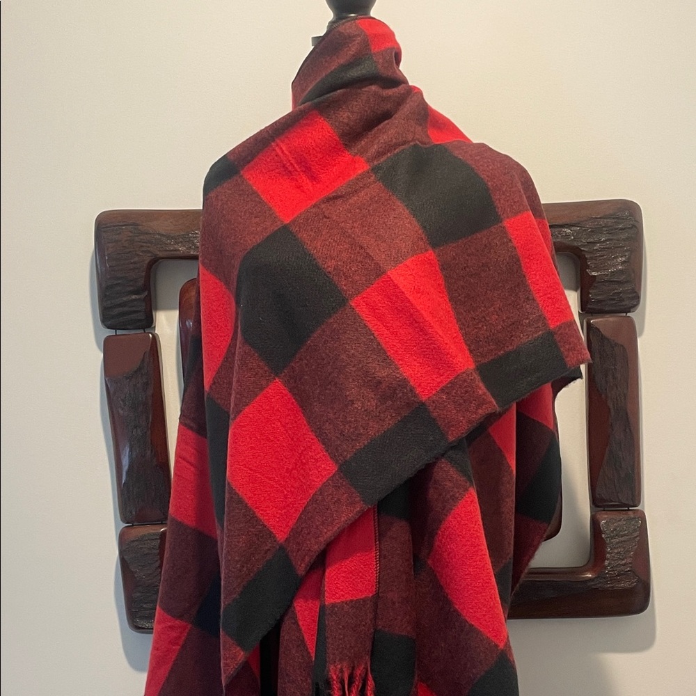 Classic Red and Black Plaid Poncho